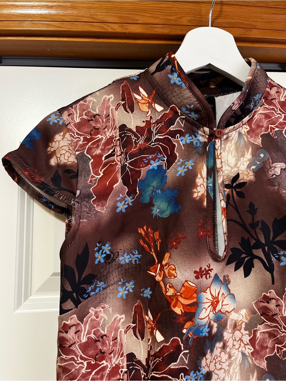 Cider Floral Mini Dress in Brown, Rust, Blue